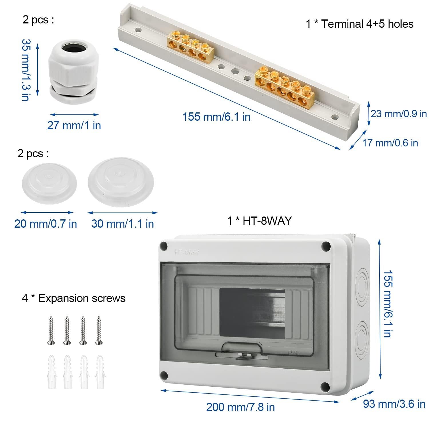 Sicherungskasten Aufputz IP65-1 Reihig 8 Module Transparent