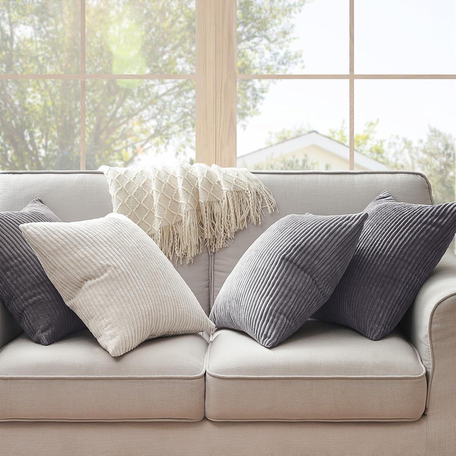 Kissenbezug 50x50cm grau 4er Set Kordsamt Dekokissenbezug Sofa