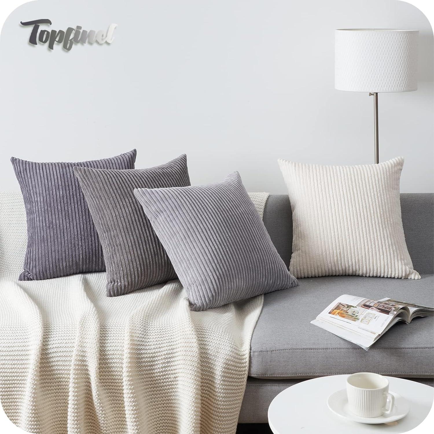 Topfinel Kissenbezug 50x50cm grau 4er Set Kordsamt Sofakissen Wohnzimmer Schlafzimmer