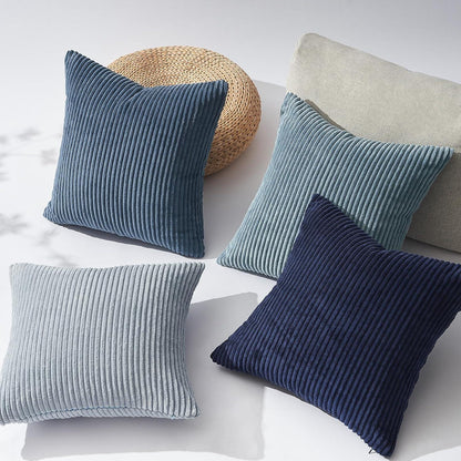 Blauer Kordsamt Kissenbezug 40x40 4er Set für Sofa Wohnzimmer Kinder