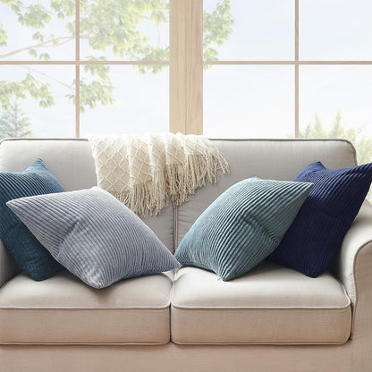 Kissenbezug blau 40x40 4er Set Kordsamt Dekokissenbezüge sofa