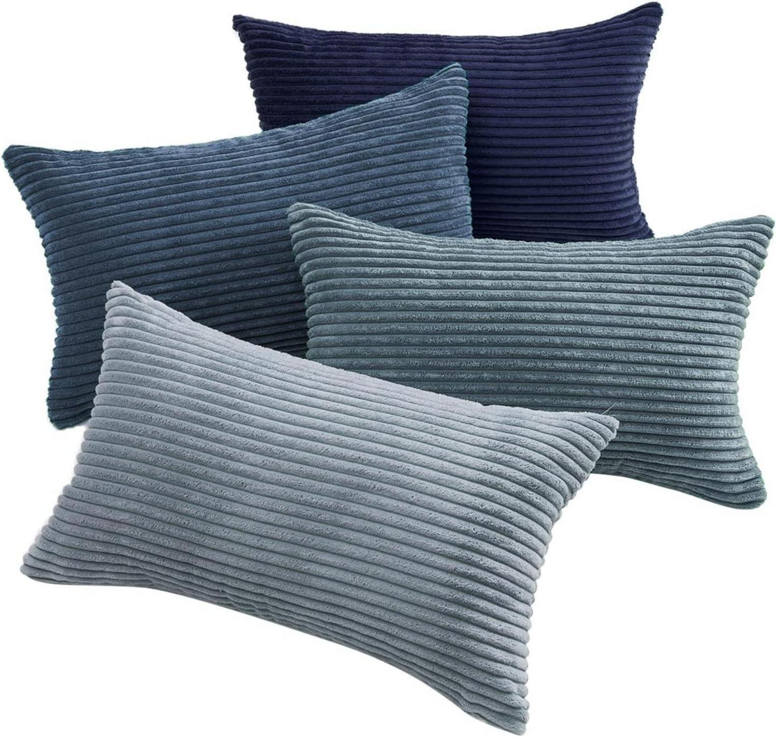 Kissenbezug 30x50 cm blau Kordsamt 4er Set Dekokissenhülle