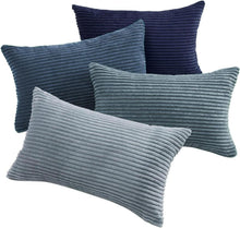 Kissenbezug 30x50 cm blau Kordsamt 4er Set Dekokissenhülle