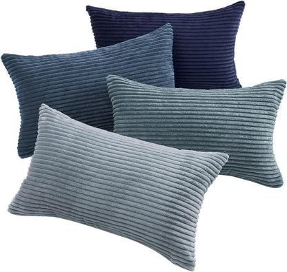 Kissenbezug 30x50 cm blau Kordsamt 4er Set Dekokissenhülle