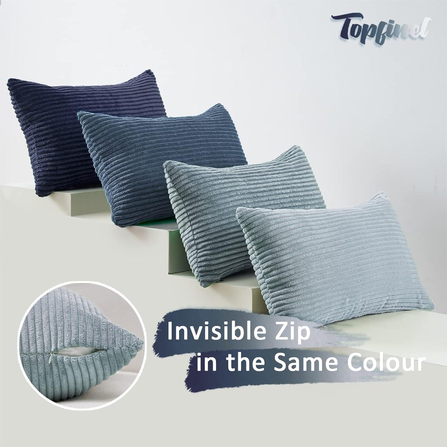 Kissenbezüge 30x50 cm blau 4er Set Kordsamt Deko Sofa