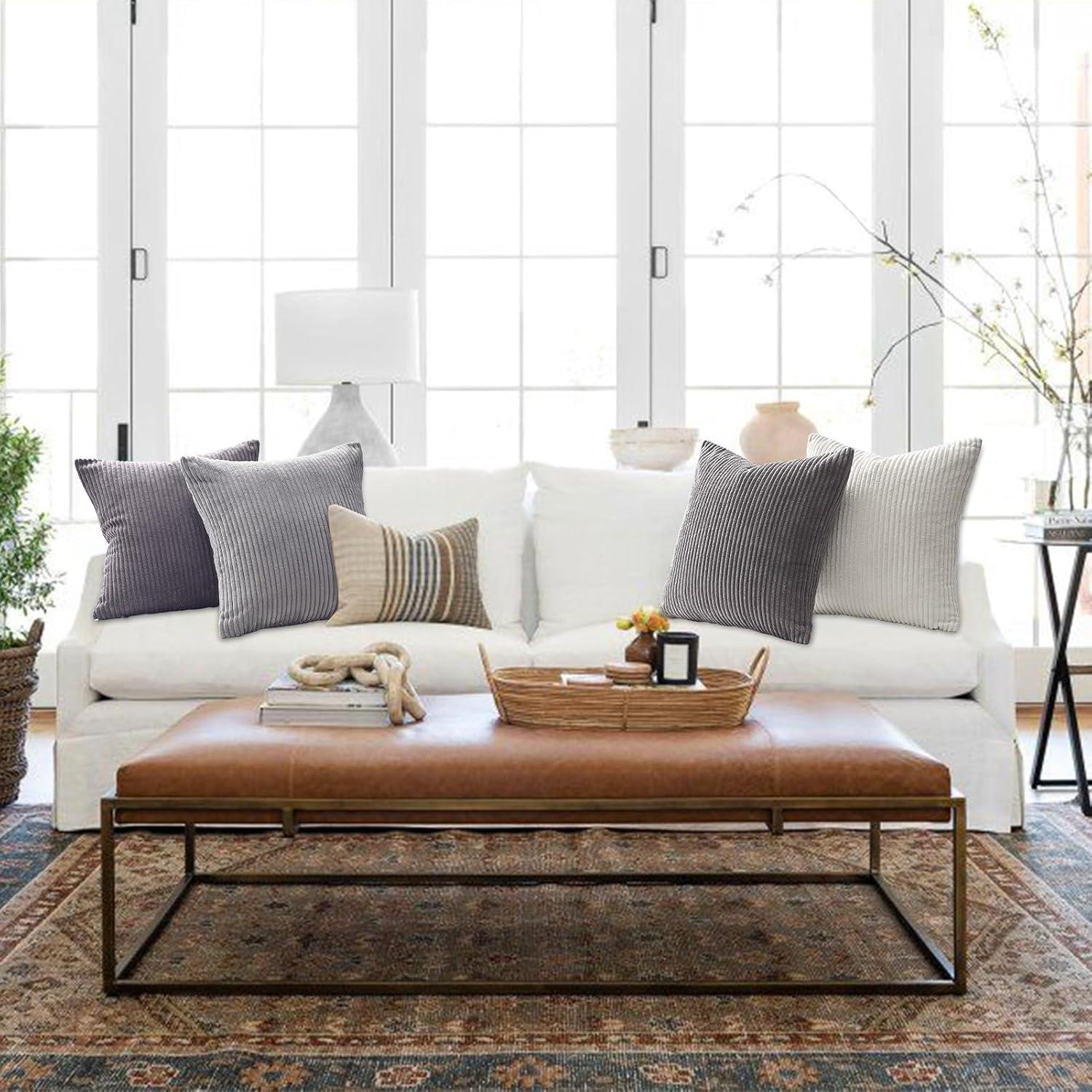 Kissenbezug 30x50 cm grau Kordsamt 4er Set flauschig Dekokissen Wohnzimmer Sofa Kinder