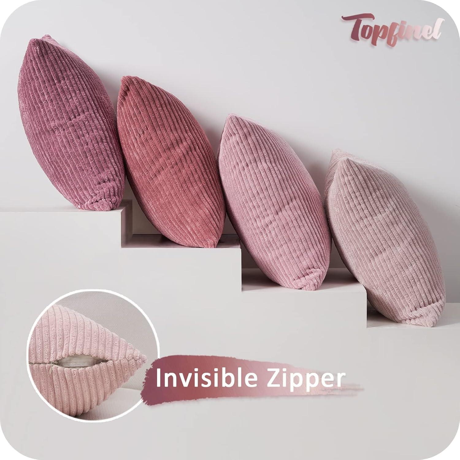 Topfinel Kissenbezug rosa 40x40 4er Set Kordsamt Gestreift
