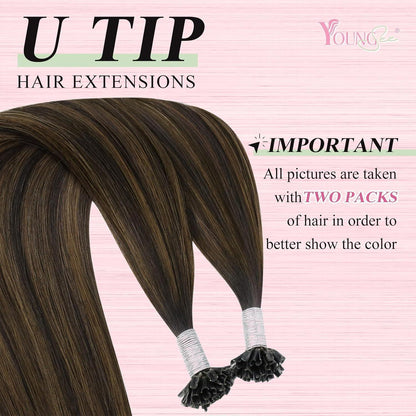 Echthaar Bonding Extensions Ombre Braun Mittelbraun 50cm