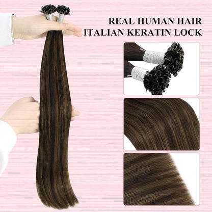 Echthaar Bonding Extensions Ombre Braun Mittelbraun 50cm