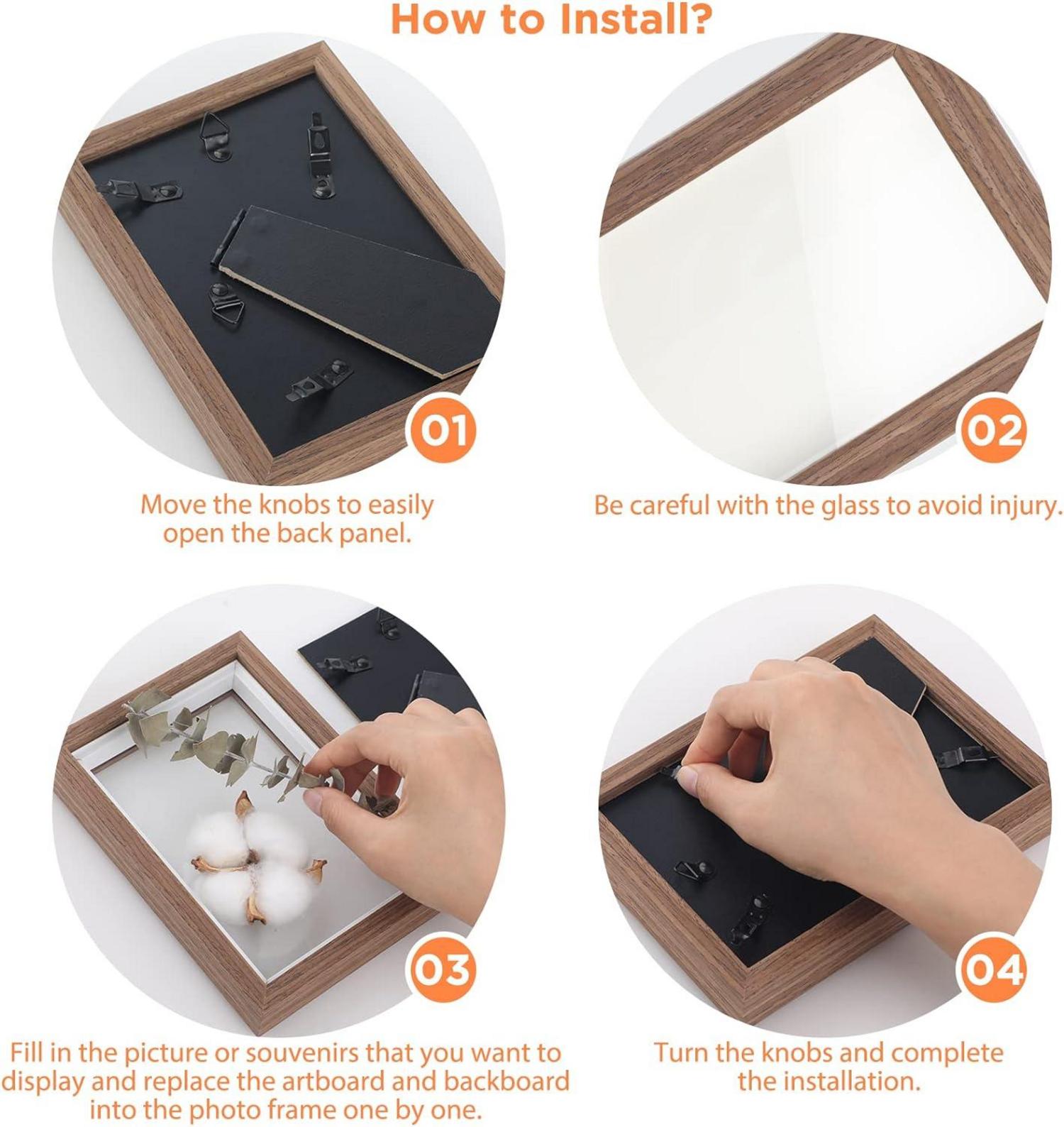 3er Set Bilderrahmen 10x15 cm Braun mit Dreh Clips und Glas