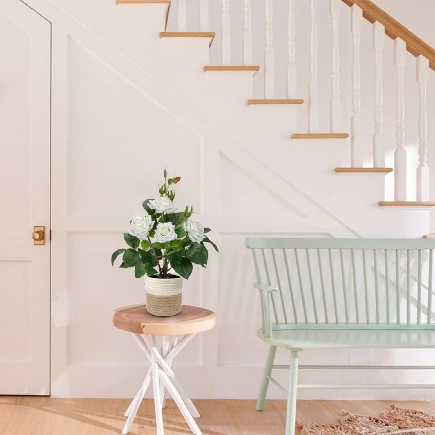 Künstlicher Rosenbusch im Topf 34cm Deko Kunstblumen