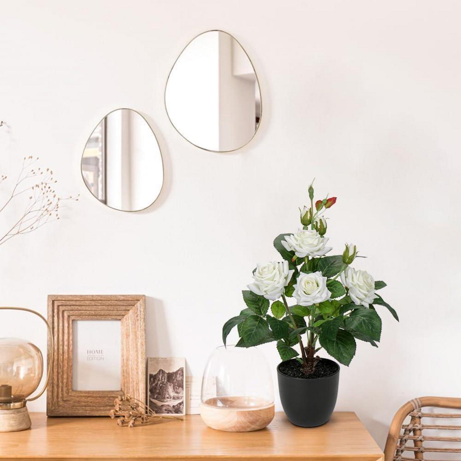 Kunstblumen 34CM Rosenbusch Künstliche Pflanzen im Topf Deko Hochzeit