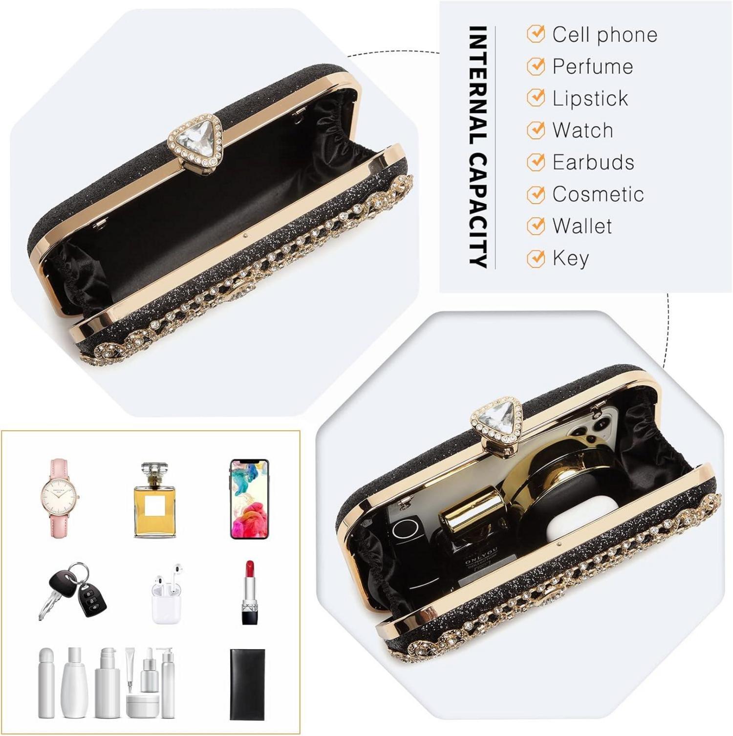Miss Lulu Damen Clutch Tasche Schwarz Abendhandtasche mit Kette