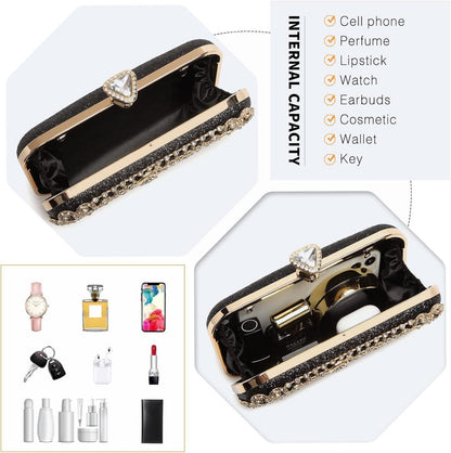 Miss Lulu Damen Clutch Tasche Schwarz Abendhandtasche mit Kette