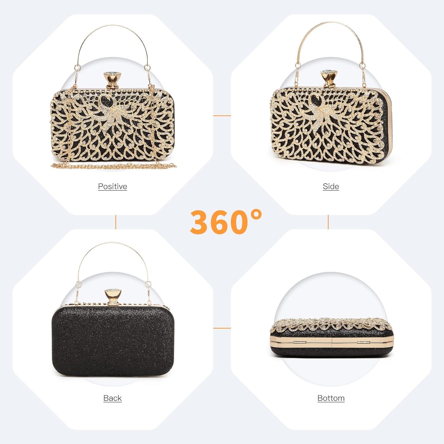 Clutch Tasche Schwarz Hartschale mit Beading für Damen