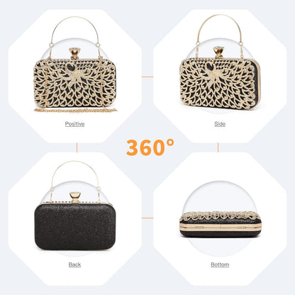 Clutch Tasche Schwarz Hartschale mit Beading für Damen