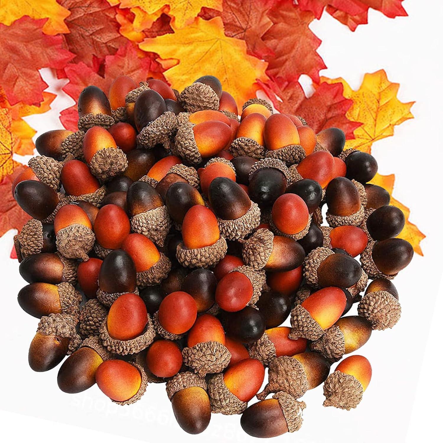 100 Stück Künstliche Eicheln & Ahornblätter Herbstdekorationen