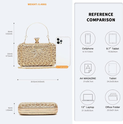 Glitzernde Goldene Clutch Tasche Damen Abendtasche 20,5cm