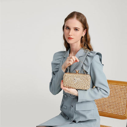 Glitzernde Goldene Clutch Tasche Damen Abendtasche 20,5cm