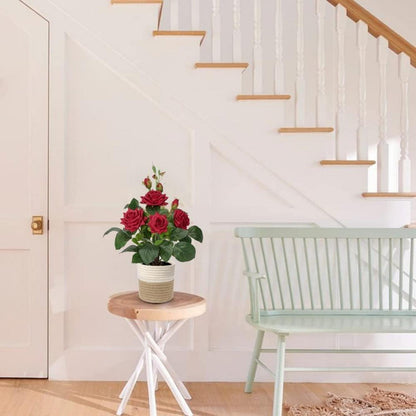 Kunstblumen Rosenbusch Hochwertige Kunstrosen im Topf 34cm Rot