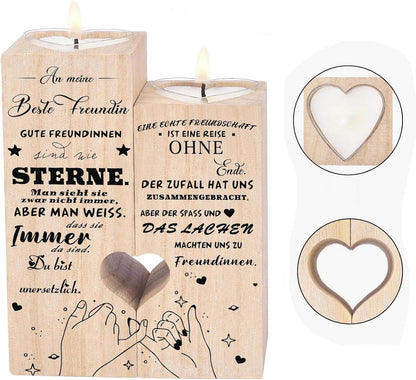 Kerzenhalter Geschenk für beste Freundin - Personalisierte Teelichthalter aus Holz