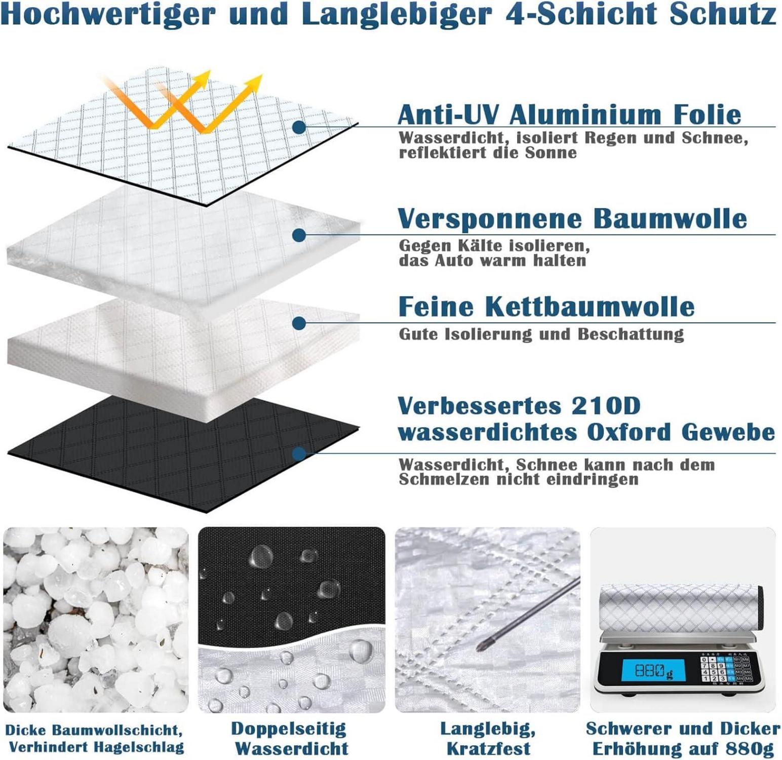 Frontscheibenabdeckung mit Seitenspiegelabdeckung, 4 Schicht Wasserdicht Winter Autoabdeckung 150x128cm