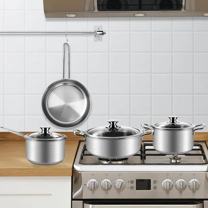 7-teiliges Edelstahl Kochtopfset mit Glasdeckeln - Herd Backofen