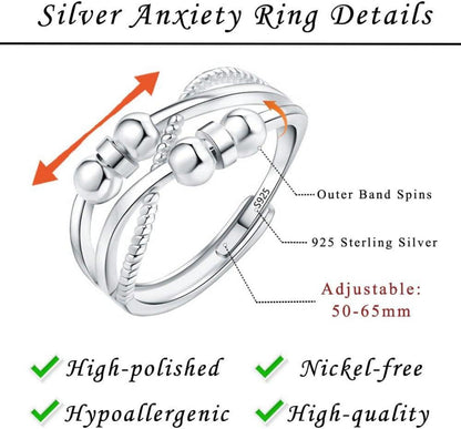 Silber Angstring Anti Stressring verstellbar 925 Sterling