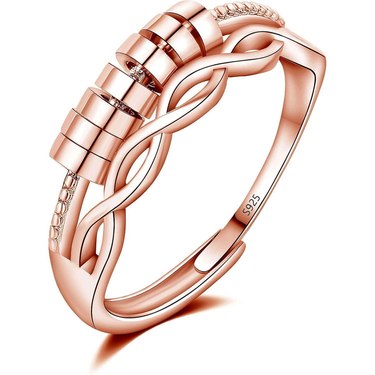Einstellbarer 925 Sterling Silber Angst Ring mit 7 Perlen - Roségold