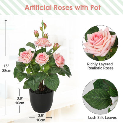 Künstlicher Rosenbusch 34cm Hochzeit Deko Wohnzimmer Balkon