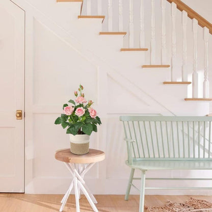 Kunstblumen Rosenbusch 34cm Künstliche Pflanze im Topf rosa Dekoration