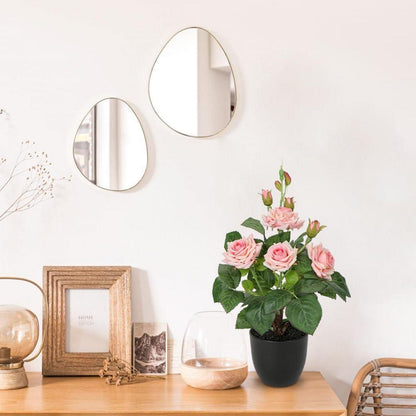 Kunstblumen Rosenbusch Künstliche Pflanzen 34cm im Topf Deko Garten