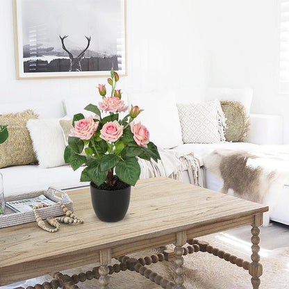 Kunstblumen Rosenbusch Künstliche Pflanzen im Topf Rosa 34CM