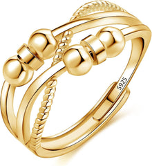 925 Sterling Silber Angst Ring mit 6 Perlen - Gold