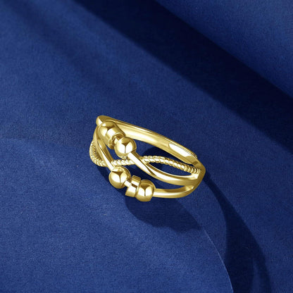 925 Sterling Silber Angst Ring mit 6 Perlen - Gold