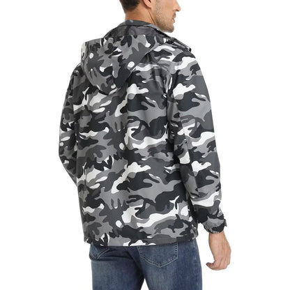 Herren Outdoorjacke wasserabweisend mit Kapuze – Schwarz Camo