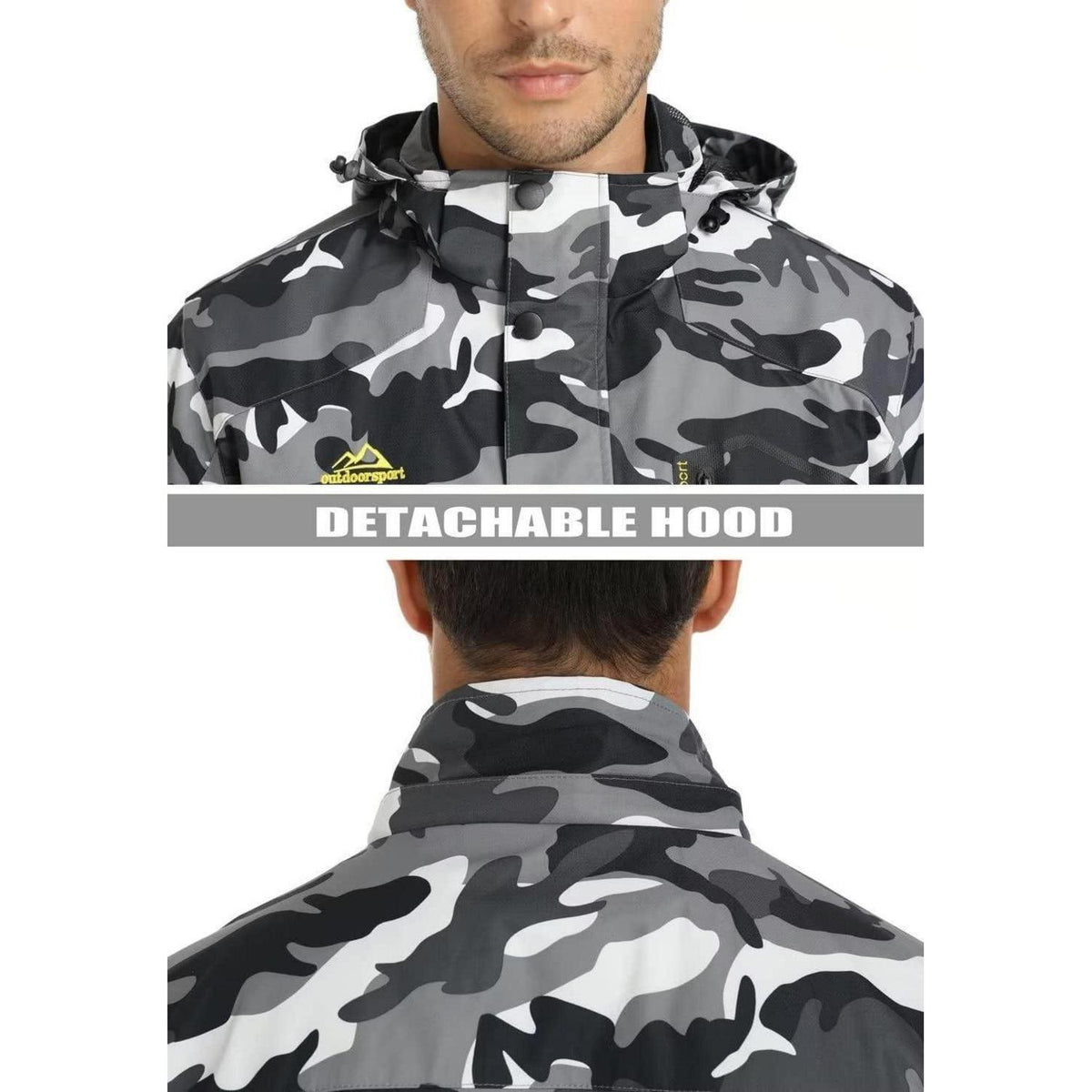 Herren Outdoorjacke wasserabweisend mit Kapuze – Schwarz Camo
