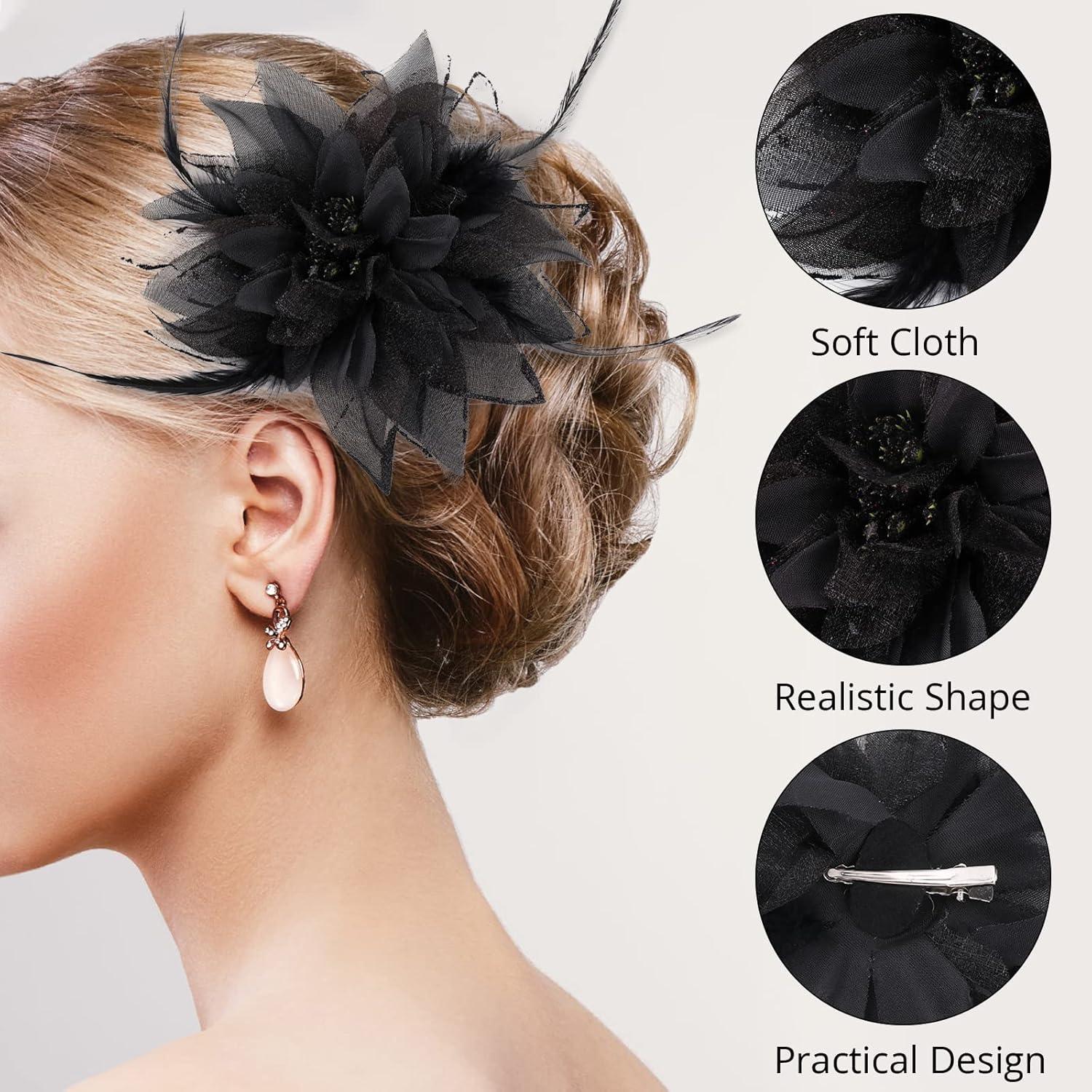 Sibba Flower Hats Clip Tea Party Haarnadel Haarspange Schwarze Blumenfeder-Haarnadel Set