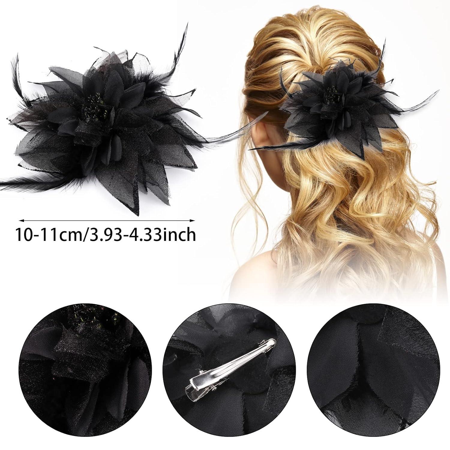 Blumen Feder Haarspange Tea Party Schwarz Corsage Set