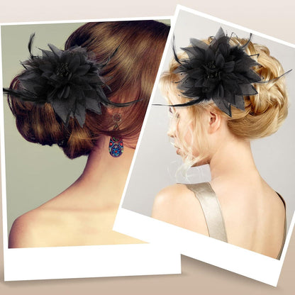 Sibba Flower Hats Clip Tea Party Haarnadel Haarspange Schwarze Blumenfeder-Haarnadel Set