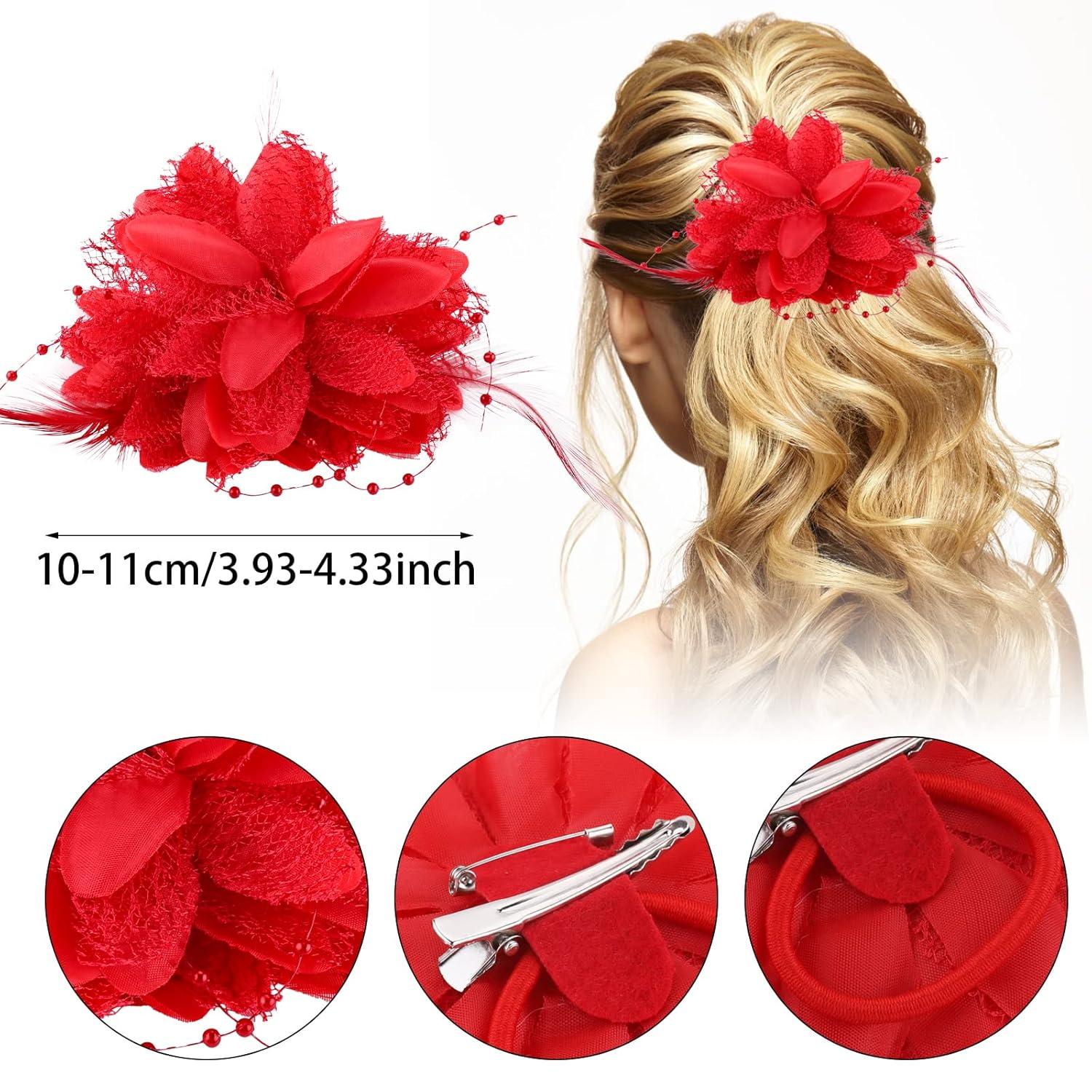 Blumenclips Haarnadeln Federn Clip Rot Rosen Haarschmuck Hochzeit