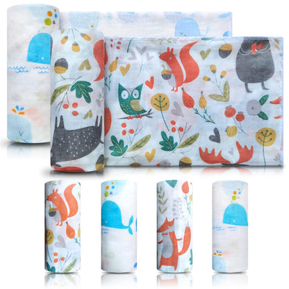 Babytücher 100% Baumwolle Tier-Motive 6er Set 60x80 + 20x25 cm