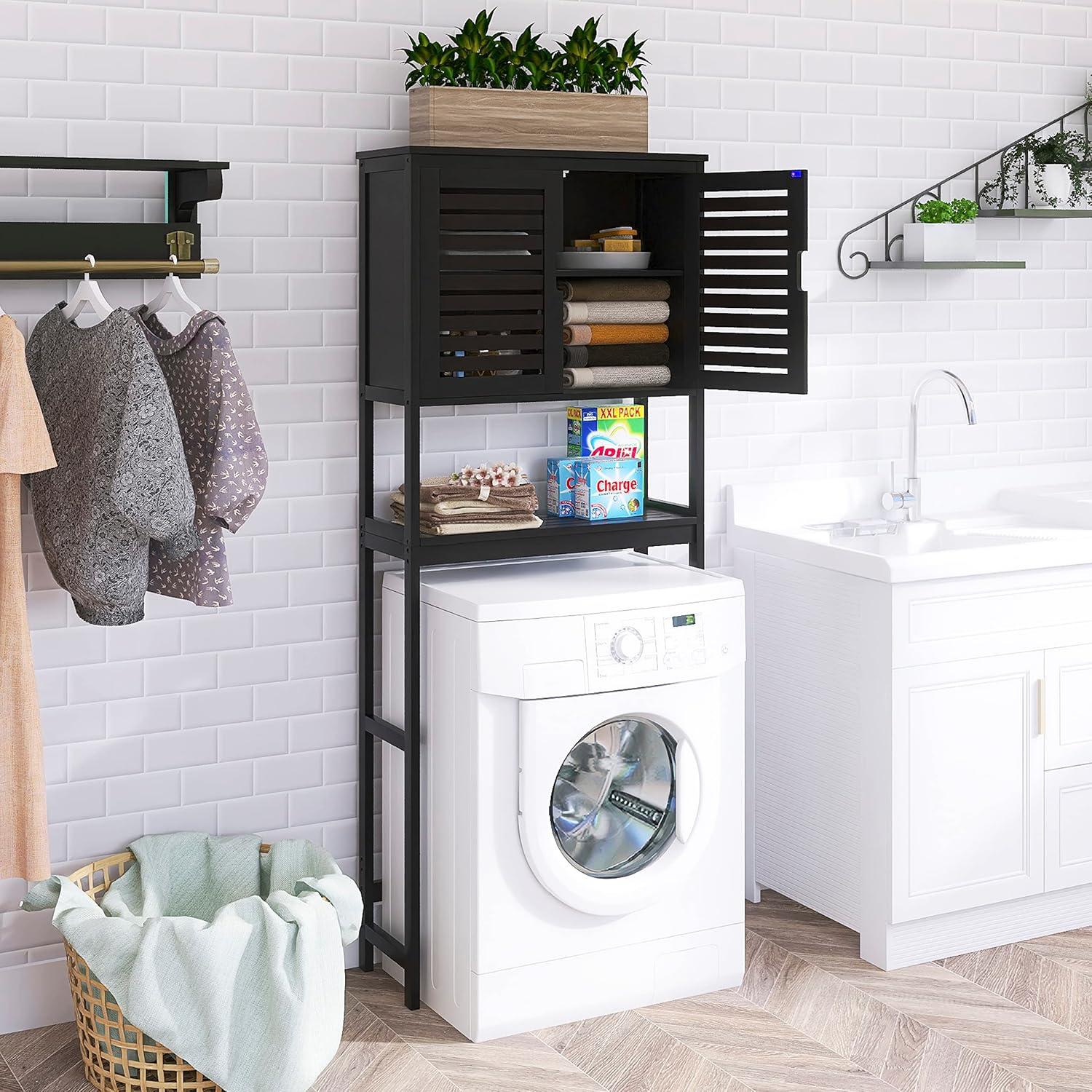 Bambus Bad Lagerung Regal Toilettenständer 3-Tier Einstellbare Regale Schwarz