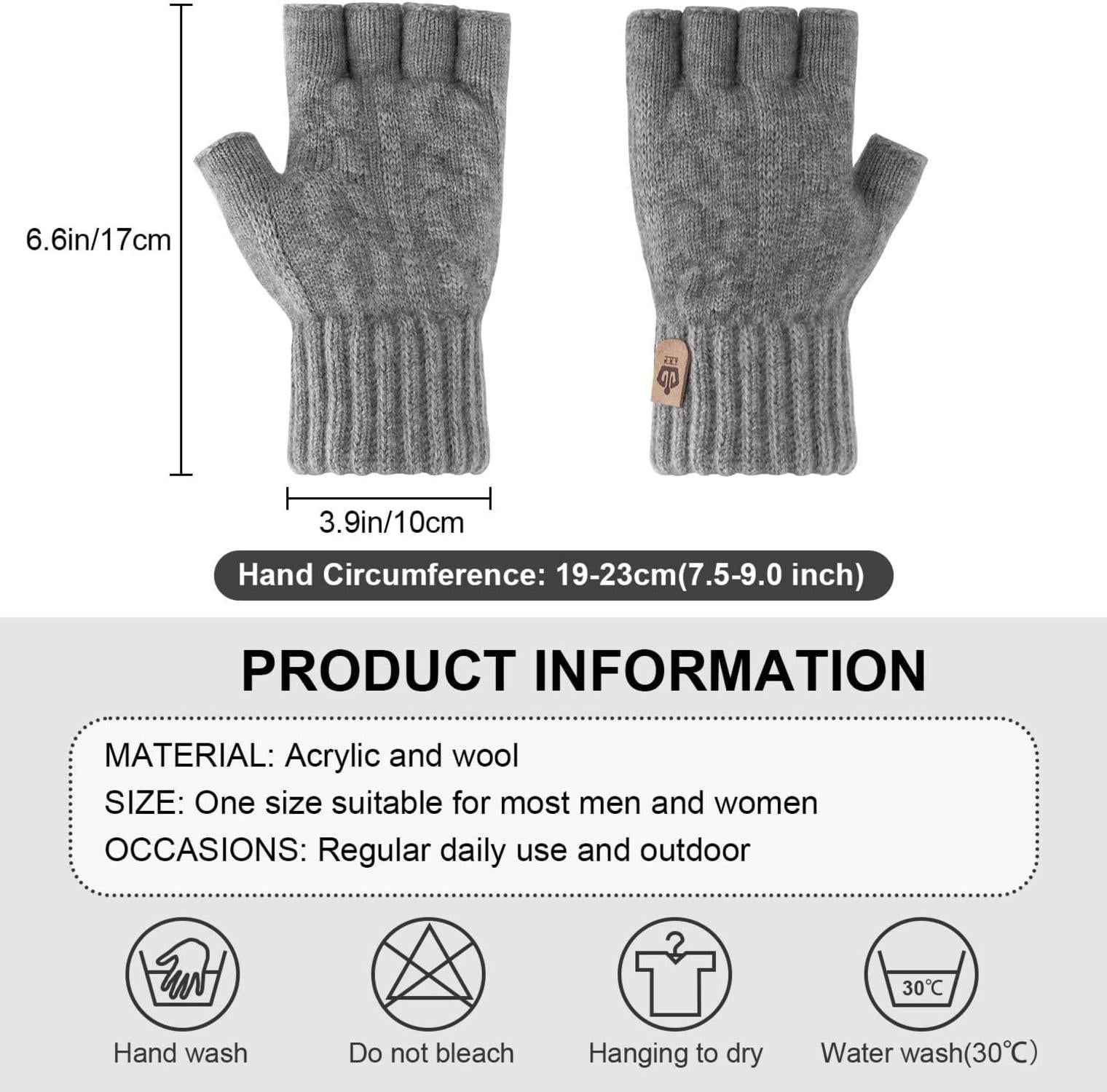 ARFNKIM Thermische Fingerlose Winterhandschuhe Grau - Damen Herren Strick Touchscreen Skifahren Radfahren Arbeit
