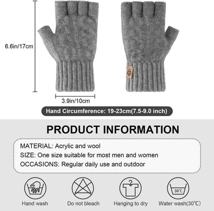 ARFNKIM Thermische Fingerlose Winterhandschuhe Grau - Damen Herren Strick Touchscreen Skifahren Radfahren Arbeit