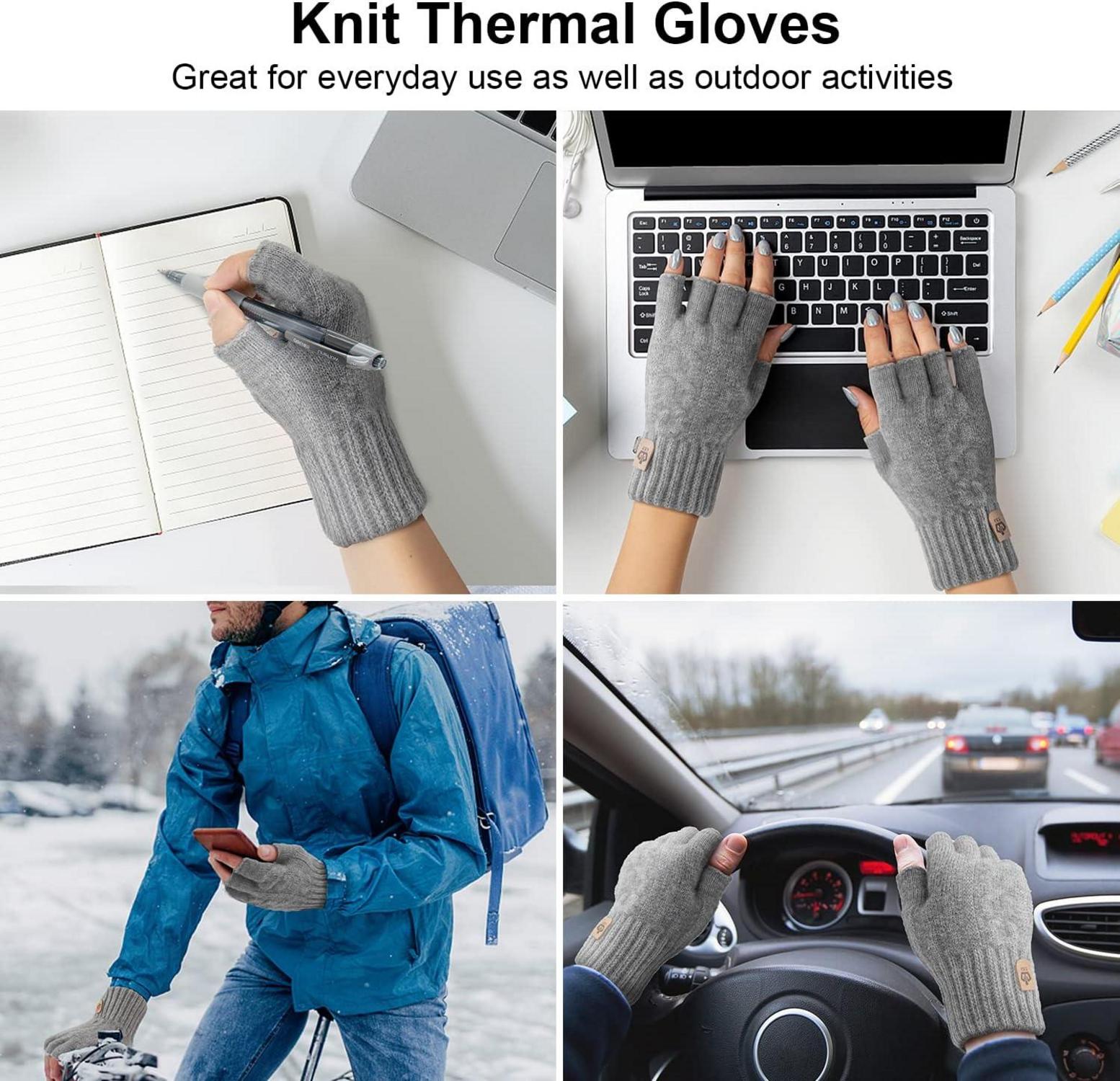 ARFNKIM Fingerlose Winterhandschuhe Skifahren Radfahren Grau
