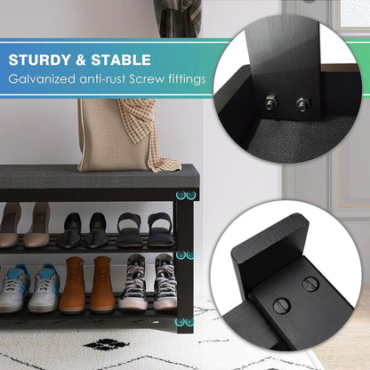 Schuhbank Bambus Schuhablage Kissen Schuhschrank 3 Fächer Standregal