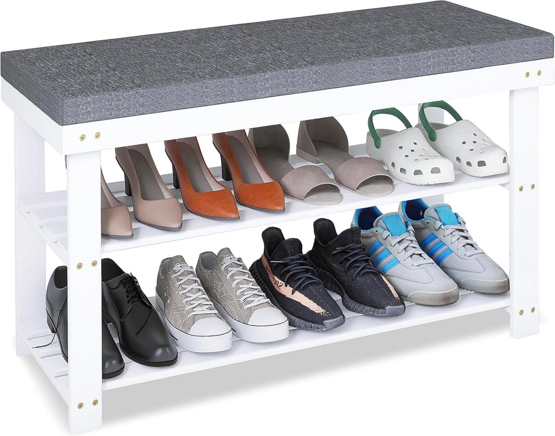 Schuhbank Bambus Schuhablage mit Kissen 3 Fächer