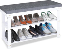 Schuhbank Bambus Schuhablage mit Kissen 3 Fächer