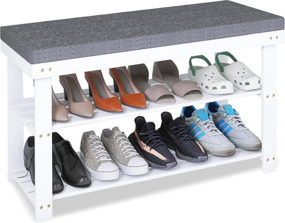 Schuhbank Bambus Schuhablage mit Kissen 3 Fächer